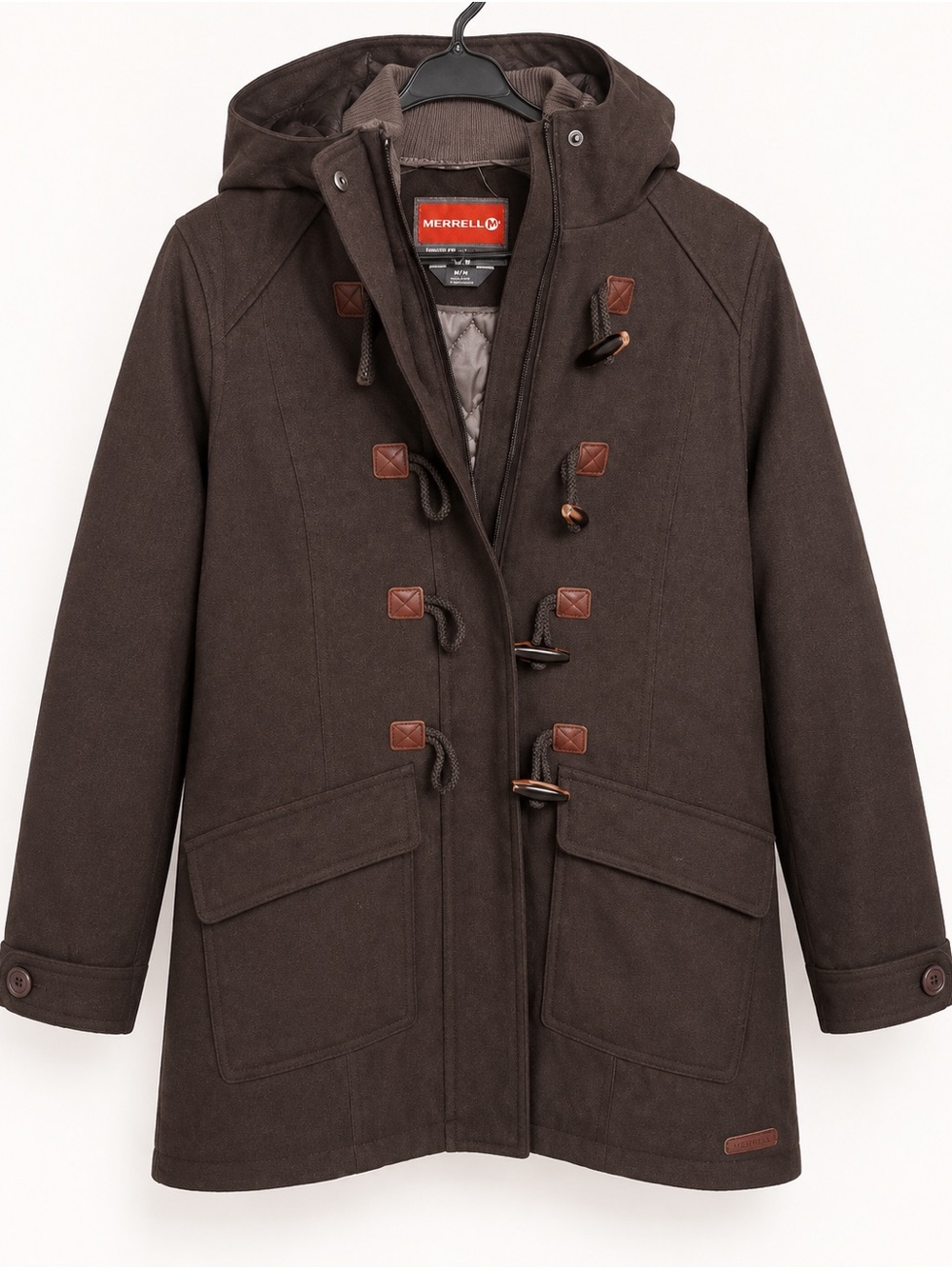 Merrell Men’s Dark Brown Hooded Pea Coat with Toggle Closures